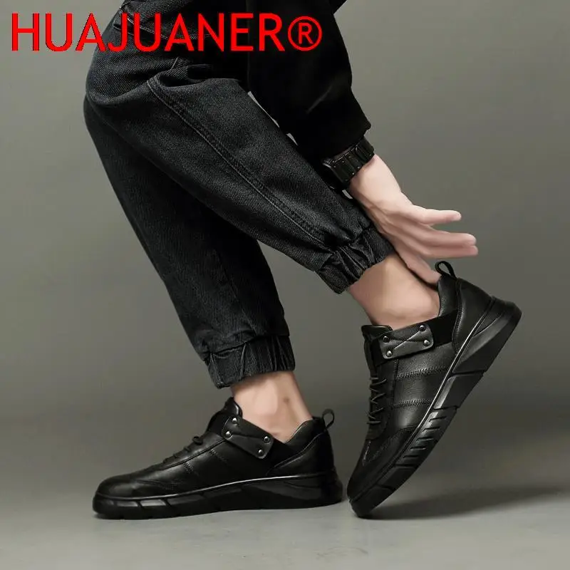 Zapatos informales de cuero genuino para hombre, botines planos suaves a la moda, zapatillas de deporte a la moda para Otoño y exteriores