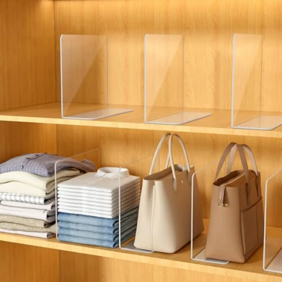 

Purse Organizer for Closet Shelf Dividers -"Tall X"Deep Clear Acrylic Shelf Dividers for Closet Organization - Free-Standing Ad