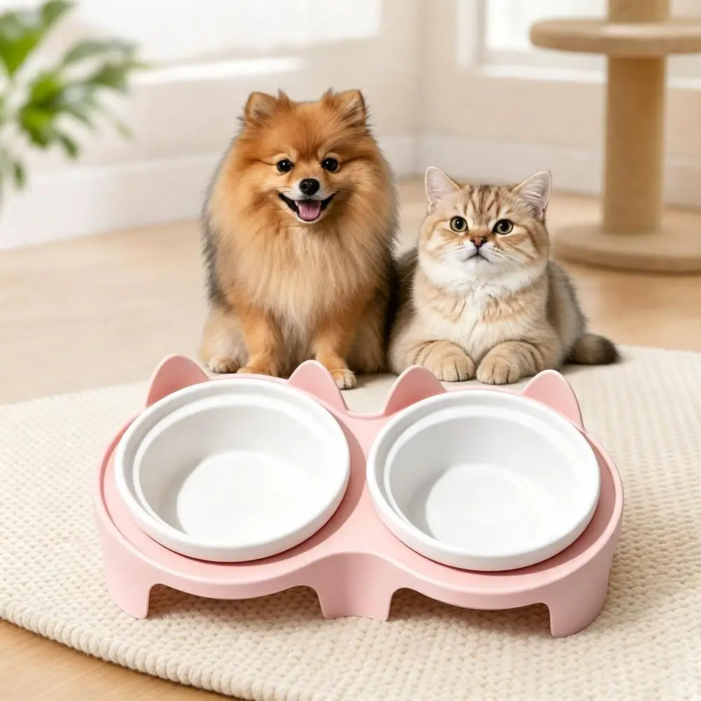 1/2 Stück Katzenschüssel Doppelschüssel - Erhöhte Schrägschüsseln für Futter und Wasser, Hochwertige Futter- und Wasserschüsseln für Kätzchen, Haustierzubehör – Detail 12
