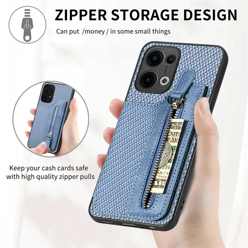 Reno13 14 15 FS 14F 13F 13A 5G Luksusowe etui dla OPPO Reno 15F Skórzane etui z zamkiem błyskawicznym Reno 13 14 15 16 Pro Max 15F Pokrowiec na tył — zdjęcie produktu 2