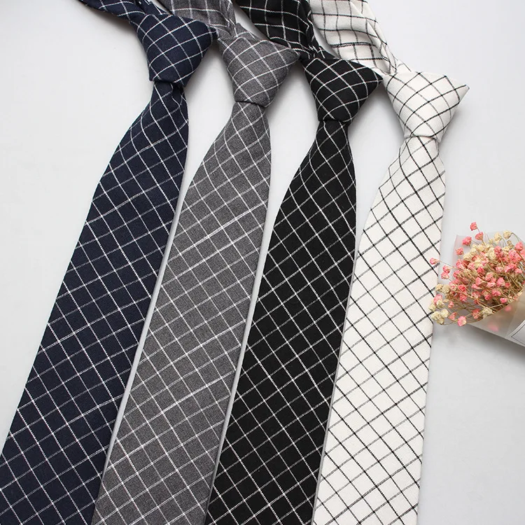 

Linbaiway Men Slim Tie Casual Cotton Plaid Neck Ties for Man Skinny Designer Narrow Wedding Necktie Corbatas Gravatas Para