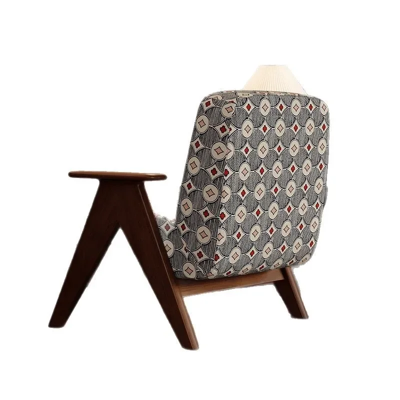 

Retro single sofa chair Living room solid wood sofa chair Balcony leisure chair Medium antique ash wood leisure