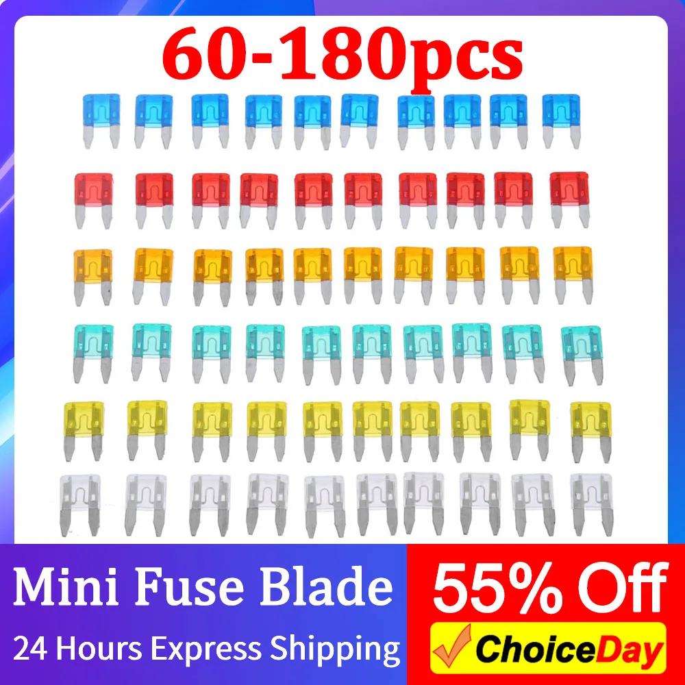 60-180pcs Mini Fuse Blade Auto Car Truck Mini Car Fuses Automotive Blade Type Micro Fuse 5A 10A 15A 20A 25A 30A Mixed Set Kit