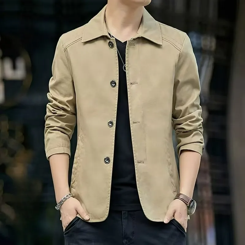 

Mens Lapel Jacket Spring Autumn Lightweight Windbreaker Casual Business Style Loose Fit Coat Trendy Office Commute Outdoor Wear