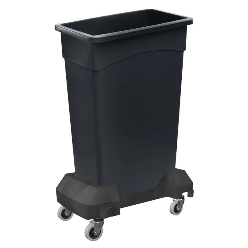 Black 23 Gallon Slim Trash Can with Dolly, Commercial Rolling Trash Can, Heavy-Duty Wheeled Garbage Can