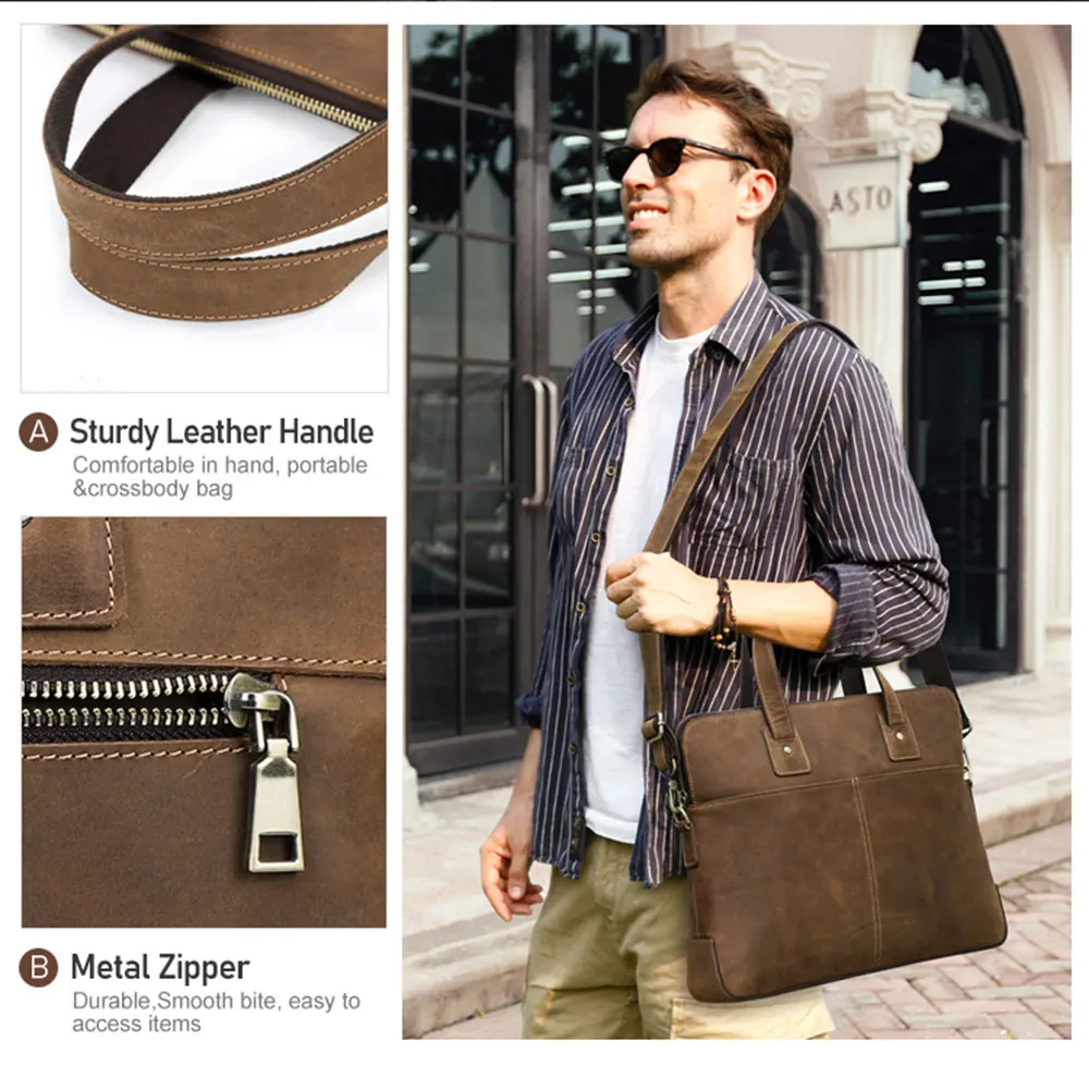 Vintage Cowhide Leather Briefcase Laptop Case for Men Macbook Air M1 M2 13 Pro 14 15 16 Inch Retro Shoulder Crossbody Bag Bag