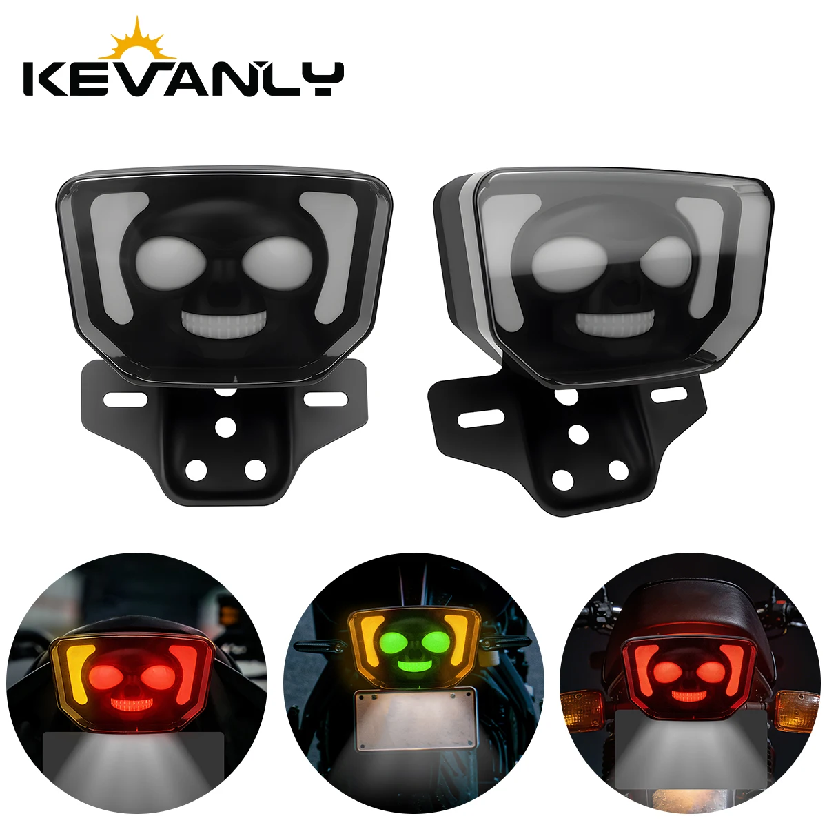 Universal Motorcycle Rear License Plate Holder Bracket with Tail Light RGB skull Style Dynamic Turn Signal Acrylic shell 12V