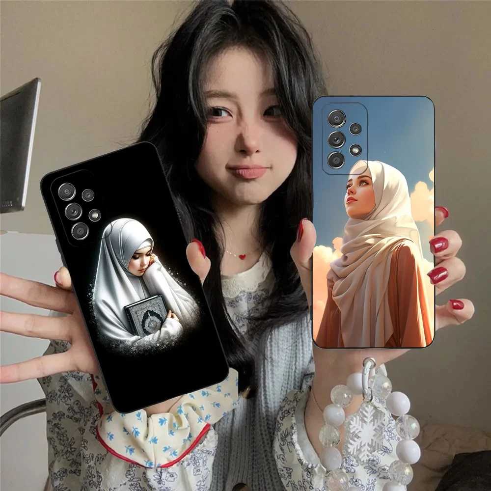 

Muslim Arabic Hijab Gir Phone Case For Samsung S24,23,22,30,21,10,9,Ultra,Plus,Lite,FE,5G Black Soft Case
