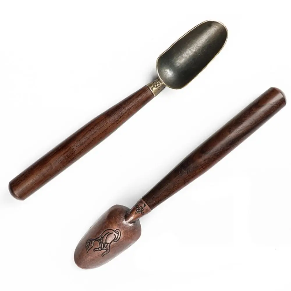 

Portable Solid Wood Handle Tea Spoon Copper Creative Tea Shovel Retro Tea Leaves Shovel Coffee