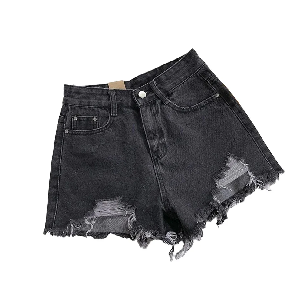 Pants Shorts Light Blue Loose Microelasticity Ripped Shorts Versatile White Wide Leg Pants Womens All Seasons Black