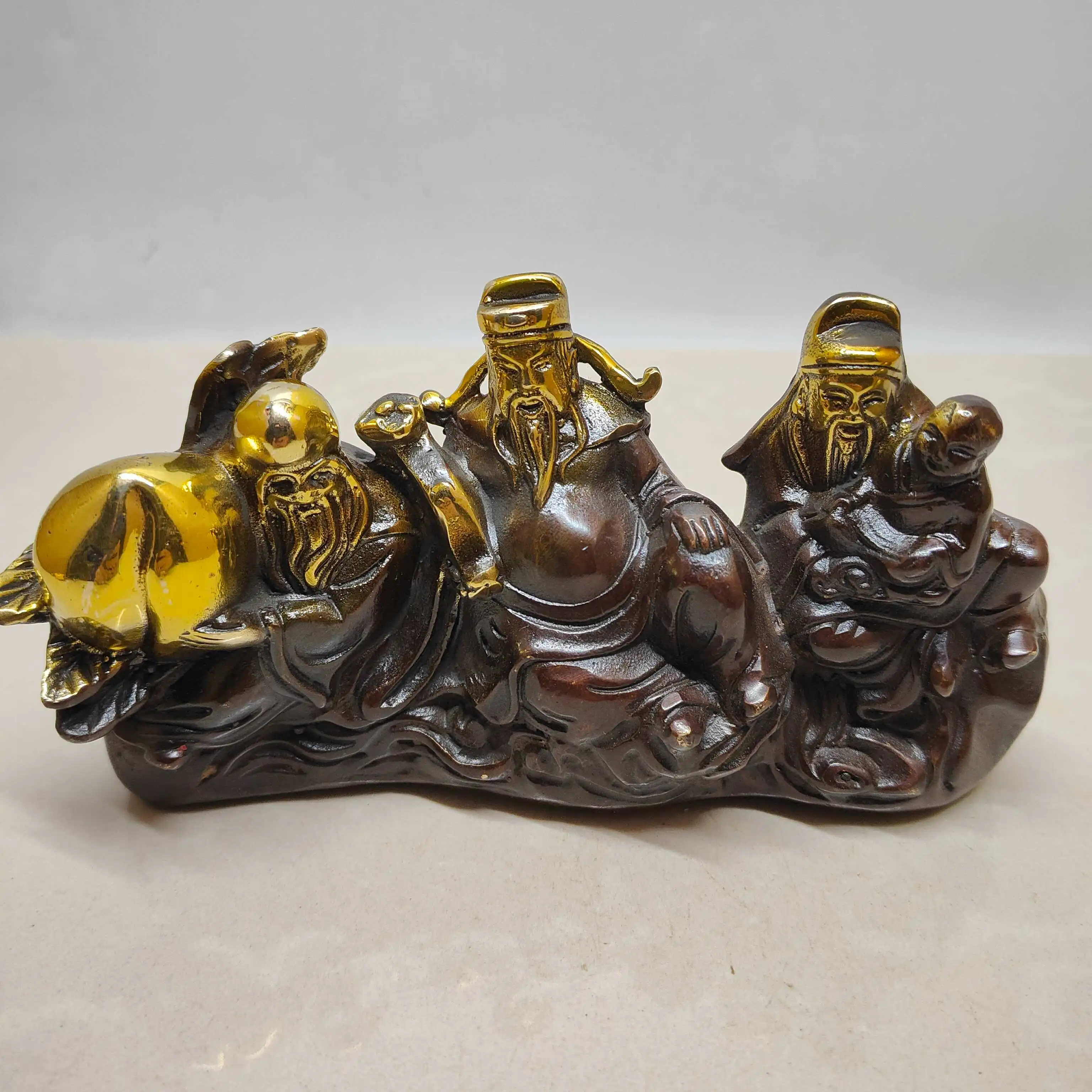 

Vintage Brass Fu Lu Shou Three Gods Statue Home Living Room Feng Shui Decor Lucky Collection Craft