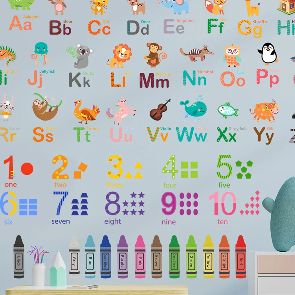 

1Set Learning Alphabet Number Wall Sticker PVC Cartoon Design Peel Stick Removable Educational Decal Alphabet Wall Decal