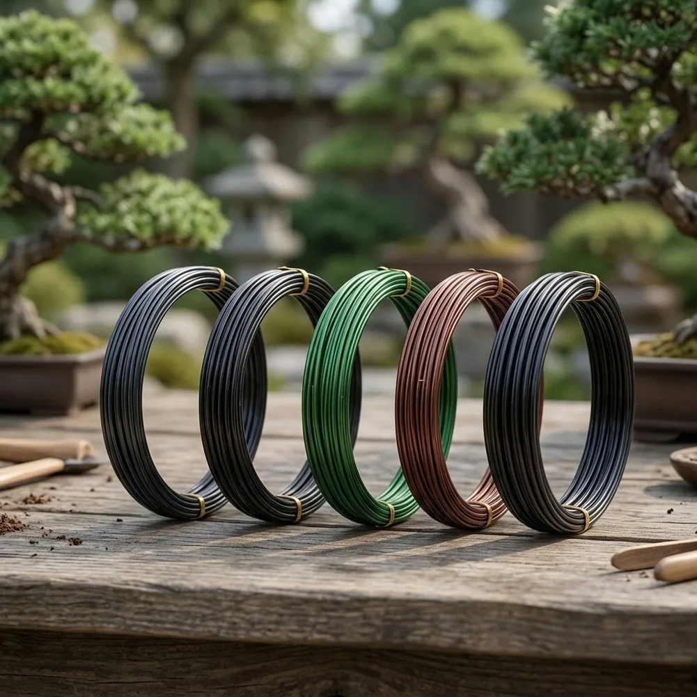 Aluminum Bonsai Training Wire Set 1.0 1.5 2.0mm Anodized Black Brown Green + Diagonal Pliers for Branch Support