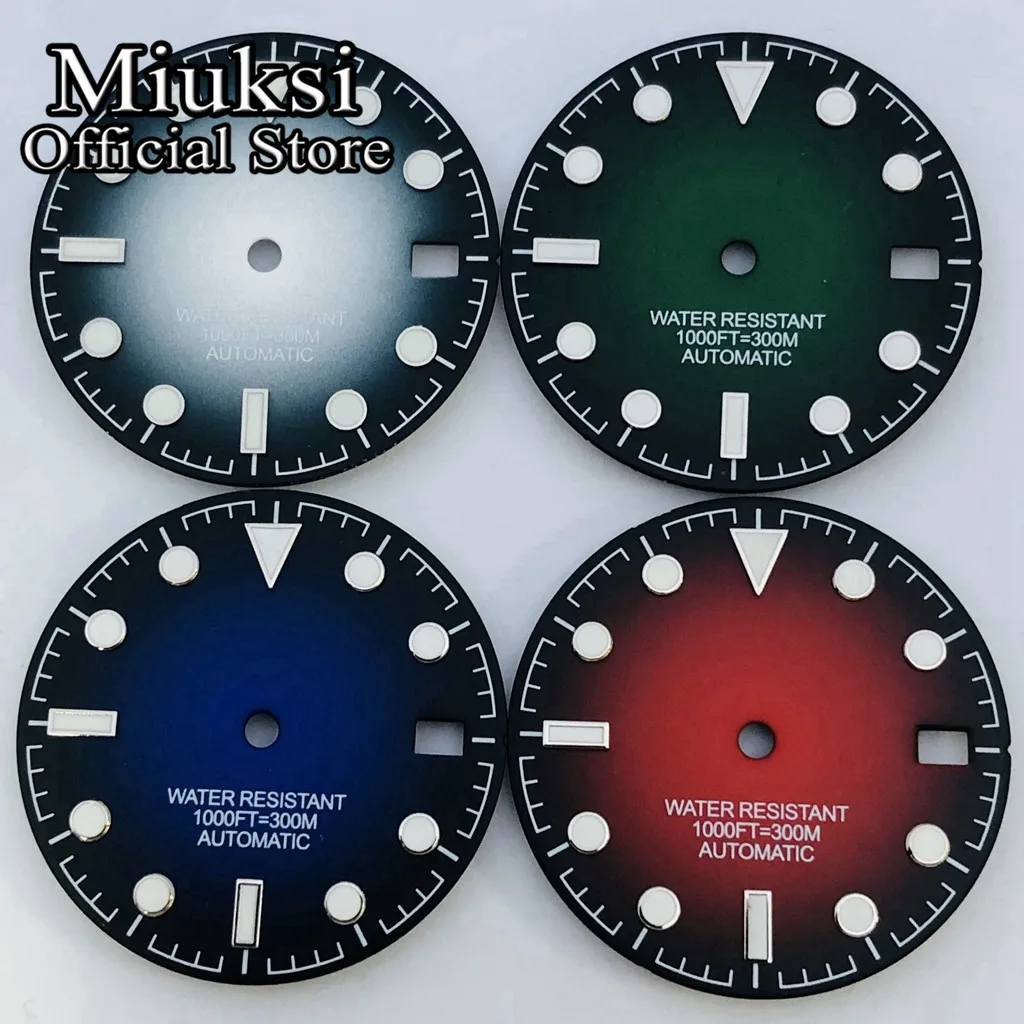 Miuksi 29mm black blue green watch dial fit NH35 movement fit 3 o\'clock crown 3.8 o\'clock crown