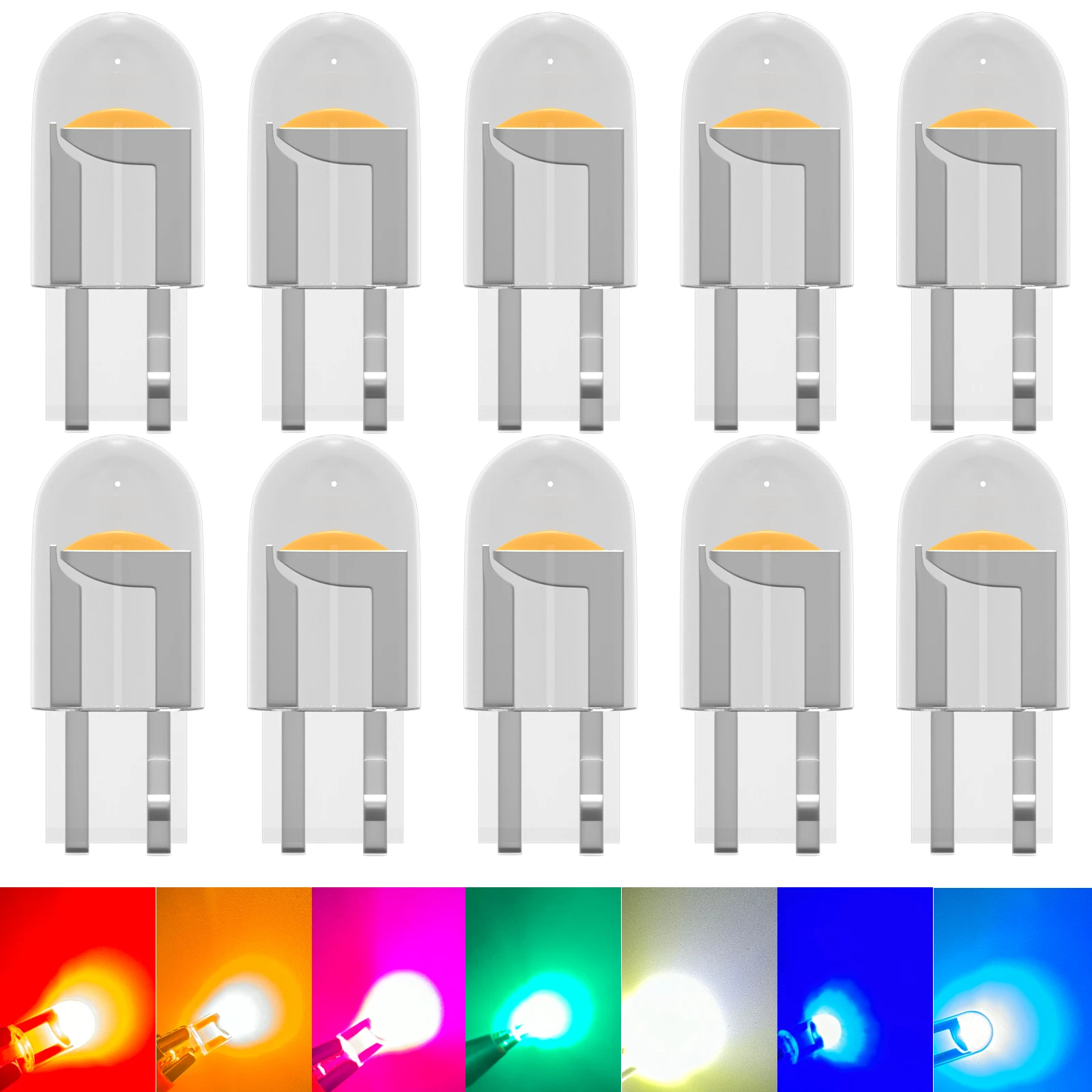 W5W Led T10 COB Auto Bright Parking Lights Drive-Free Turn Signal DC 12V 6000K White Blue Red Pink Amber Green Trunk lamp