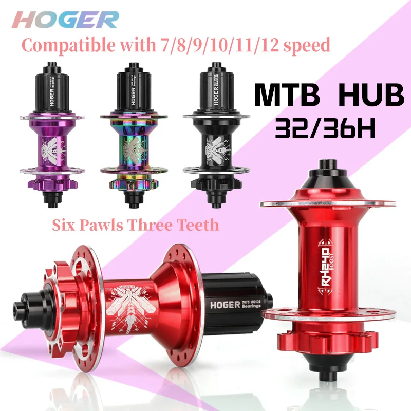 HOGER MTB Hub Front Rear 32 36 Holes QR Thru-axle Exchange Mountain Bike Disc Brake Bicycle Hubs HG 120 Click Hub 6 Bearing