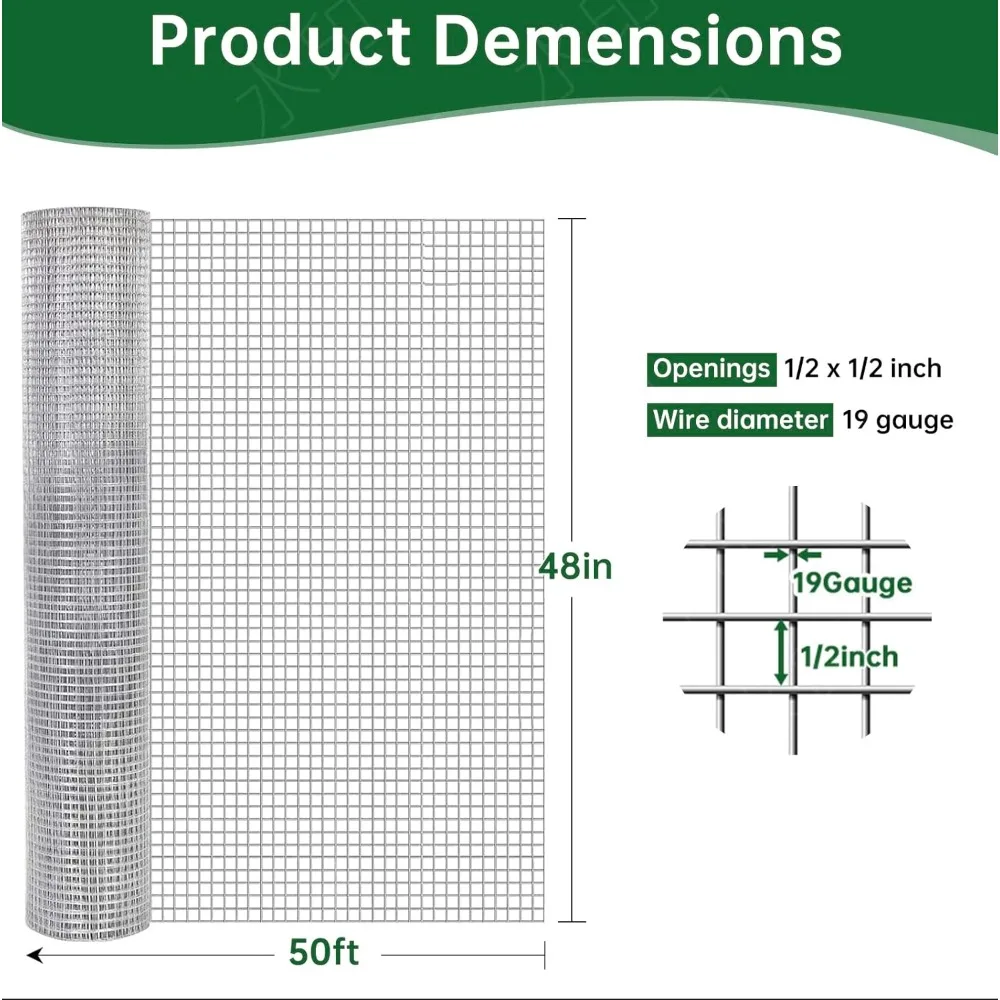 لفة شبكية سلكية ملحومة مجلفنة 1/2 بوصة - 48 بوصة × 50 قدم لسياج الحديقة وحظيرة الدجاج ومكافحة الآفات #2