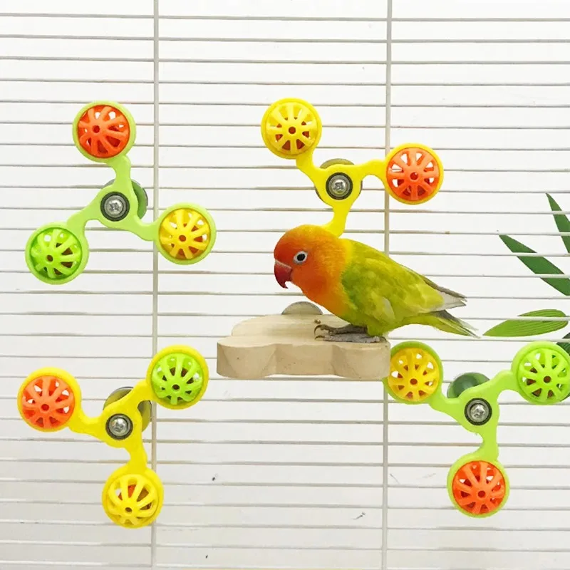 Rotating Windmill Bird Toy with 3 Bells Fun Enrichment Cage Toy for Parakeets Conures Chewing Playing Toy for Cockatiel Lovebird