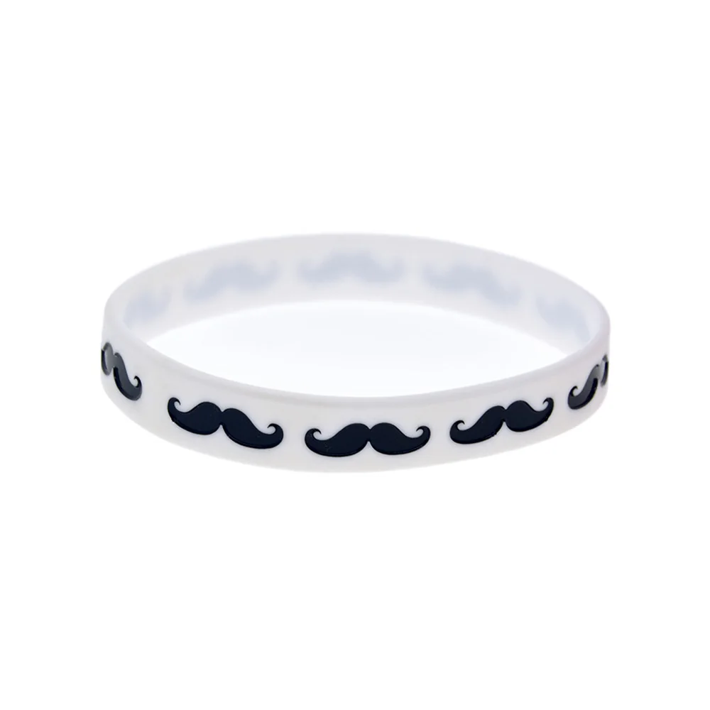 50 Stück Hip-Hop-Stil 1/2 Zoll breite Silikon-Armbänder mit Schnurrbart-Design, trendige Logo-Dekorations-Gummiarmbänder für Partys – Detail 3