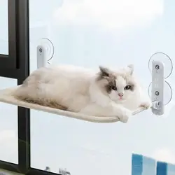 Window Mounted Cat Hammock Breathable Mesh Fabric Cover Foldable Cat Bed with 4 Suction Cups Cordless Steel Frame Window Perch