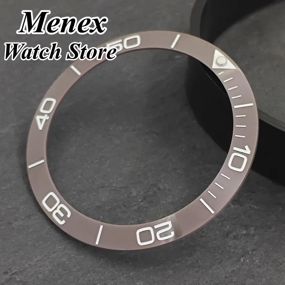 Ceramic Watch Bezel Insert, Grey Gray White Scale, 12H Luminous Triangle, 38mm Diver Watch Bezel Replacement Parts