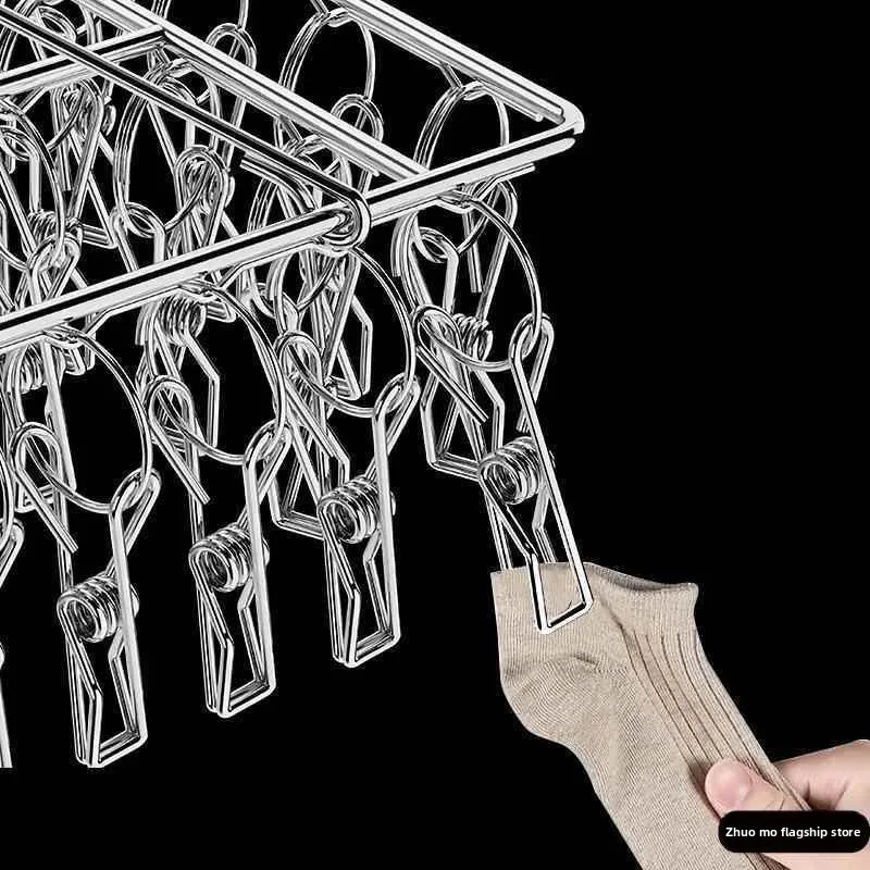 

Складная ветрозащитная сушилка для белья из нержавеющей стали с квадратными зажимами для носков, многозажимная вешалка для сушки носков на балконе, многофункциональная.