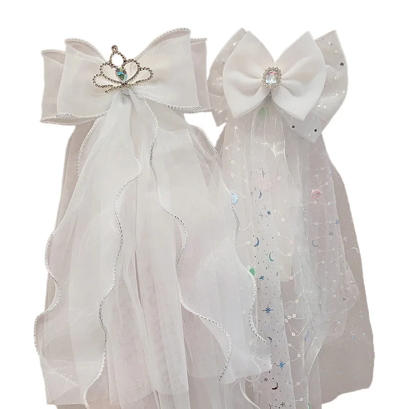 Children Hair Clip Birthday Party Bow Headdress Princess Crown Mesh Top Hairpins Headdress Flower Girl Hair Accessoires