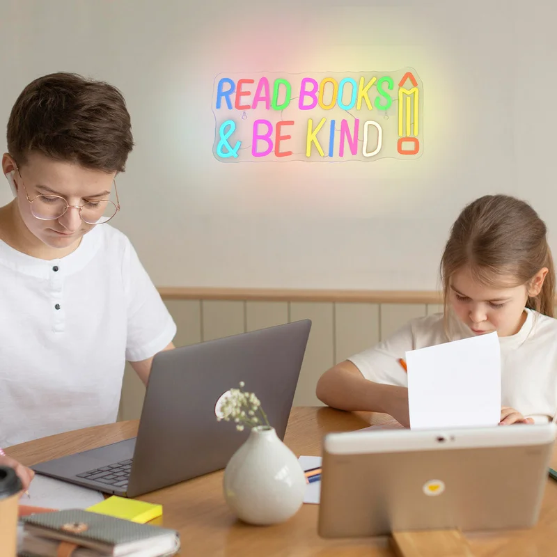Neon Sign Read Books And Be Kind Wall Hanging Student Light Suitable USB for Classroom Bookstore Library Museum Study Room