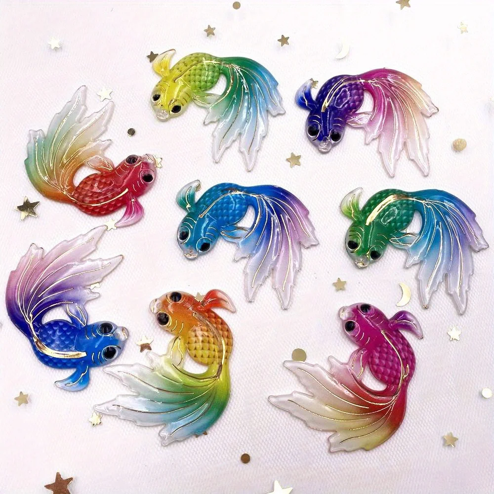 Colorful Acrylic 10/20pcs Goldfish Flat Back Rhinestone Ornaments - 1 Hole Pendant DIY Wedding Applique Crafts Jewelry Making Su view 2
