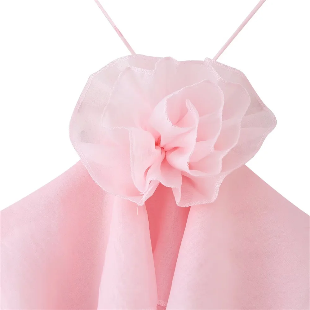 Verão feminino novo tridimensional flor em camadas decoração plissado borda saia curta suspender vestido