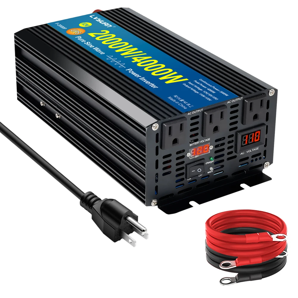 LVYUAN 1500W Inverter with UPS Function and 15A AC Charger for Power Inverter 12V to 110V Peak 3000W Backup Power Supply