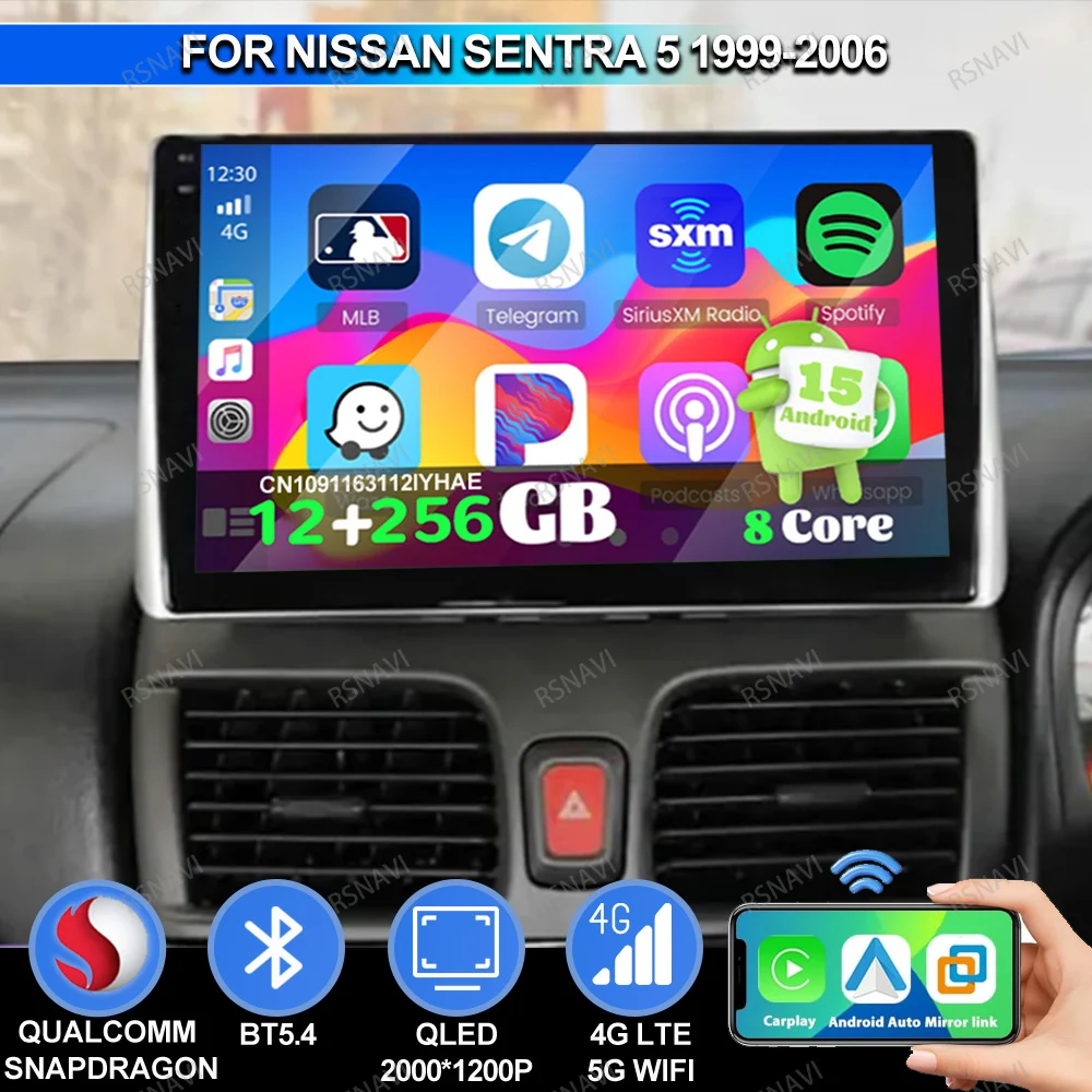 Rádio do carro android 15 para nissan sentra 5 1999-2003 2004 2005 2006 peças de reposição interiores navegação passat b7 rds 4g lte e46