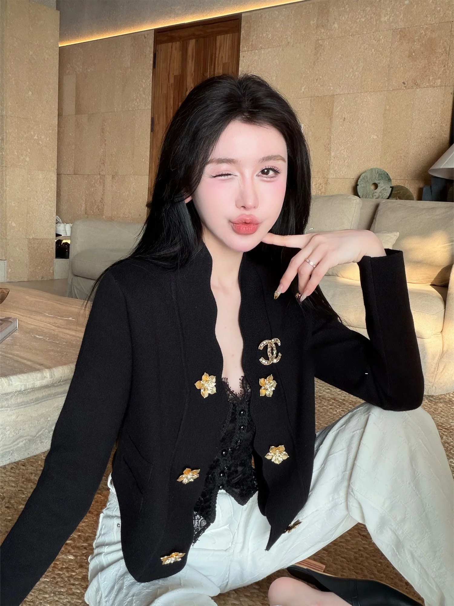 

Bla Wave Knitted ort Cardigan Luxury Personali ort Coat LADIES FIRST Original Design Slim Fit Polyester Fiber