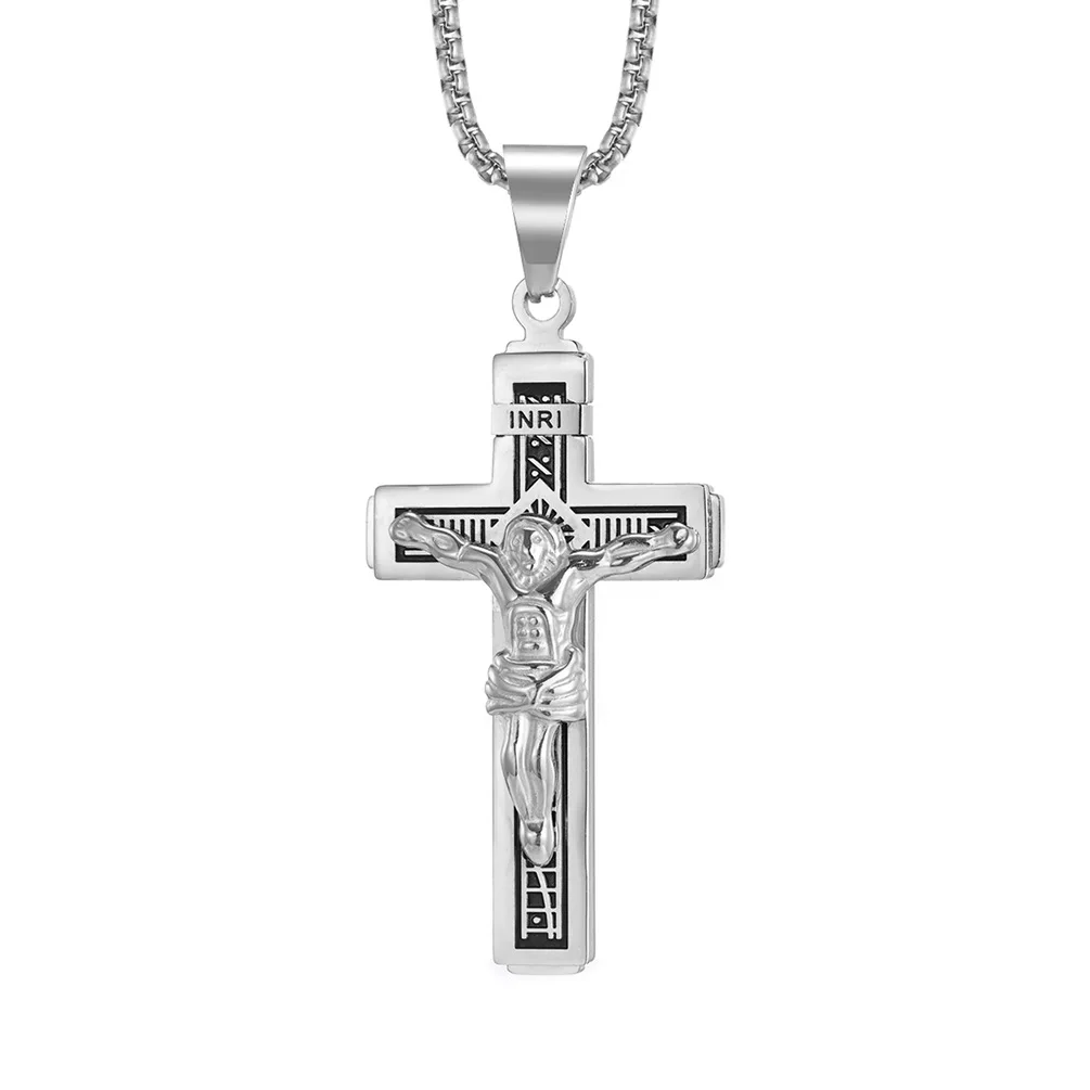 Punk Rock Stainless Steel INRI Crucifix Jesus Cross Pendants Necklace For Men Jewelry Gold Black Silver Color