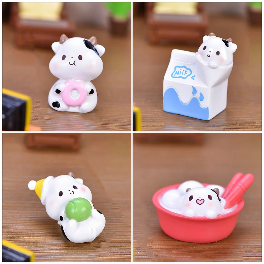 

7Pcs Resin Cartoon Cow Decorative Pieces Mini Landscape Animals for House Office Room Garden Fairy Garden Display Ornament