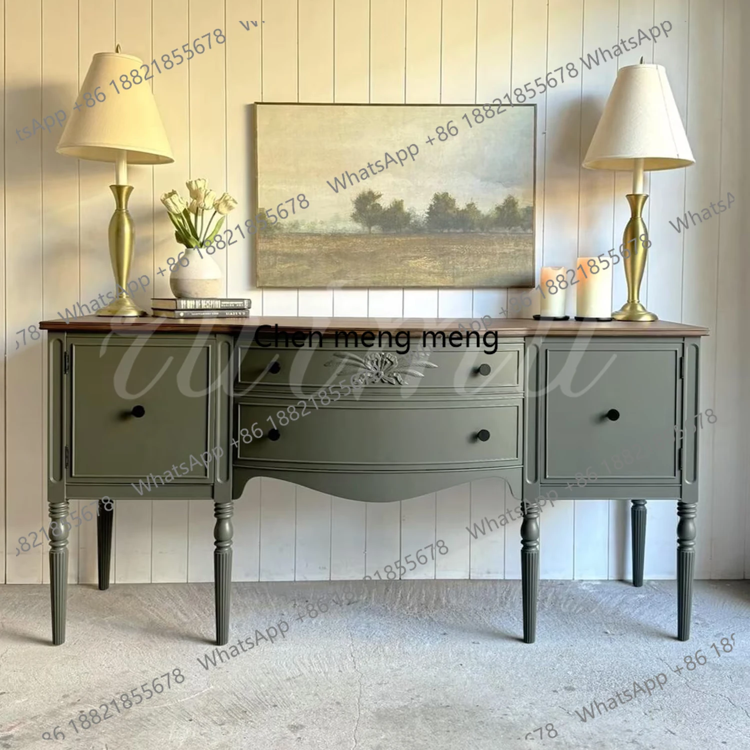 

French solid wood entrance cabinet, living room partition cabinet, American vintage carved storage cabinet