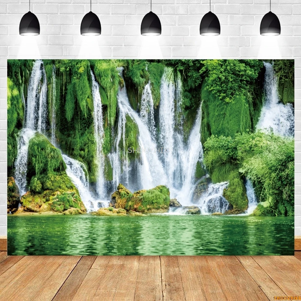 Nature Waterfall Backdrop for Photography Forest Trees River Stone Landscape Adult Kids Portrait Photo Background Photostudio