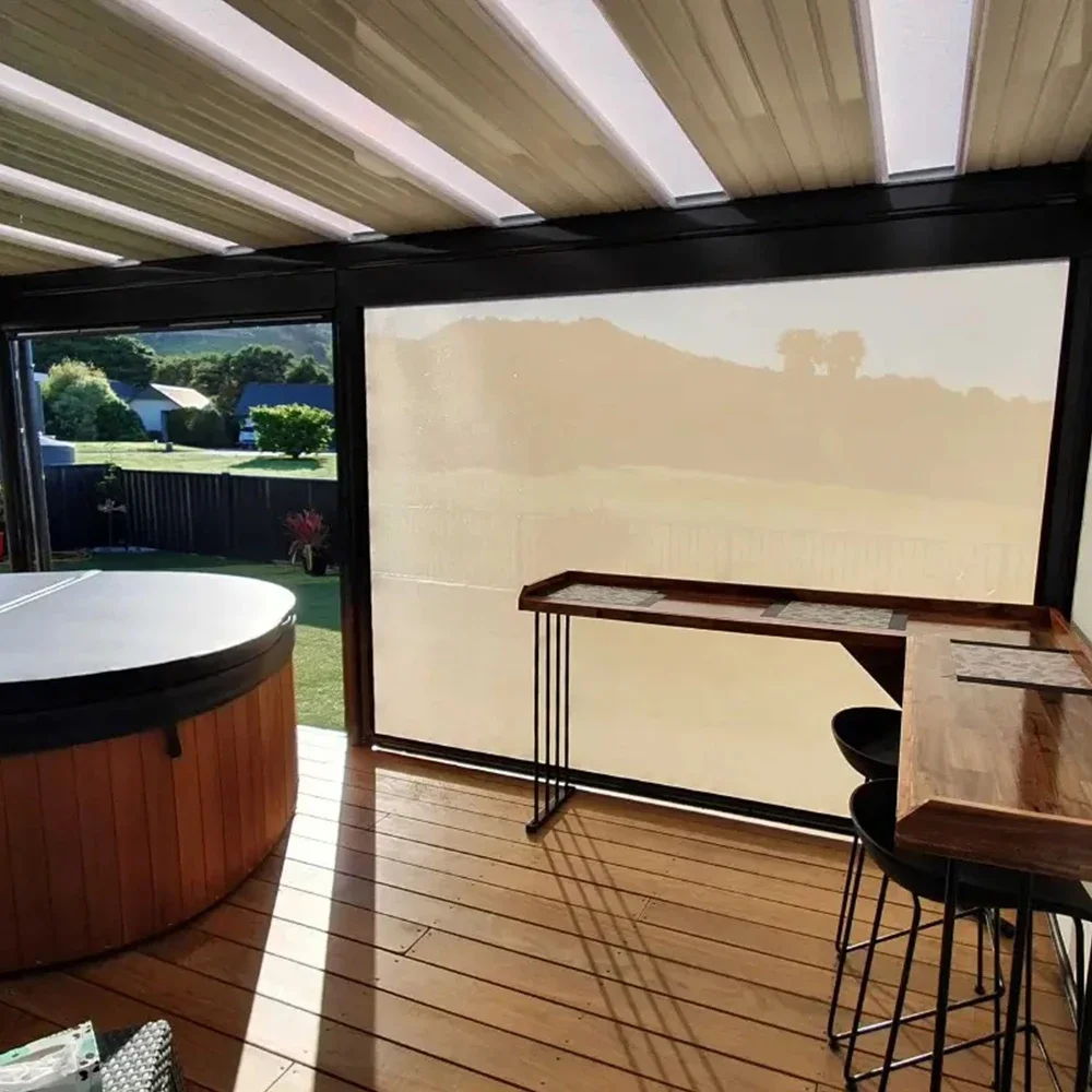 High Performance Electric Outdoor Roller Blinds Windproof And Waterproof Smart Remote Controlled Zip Track Shades