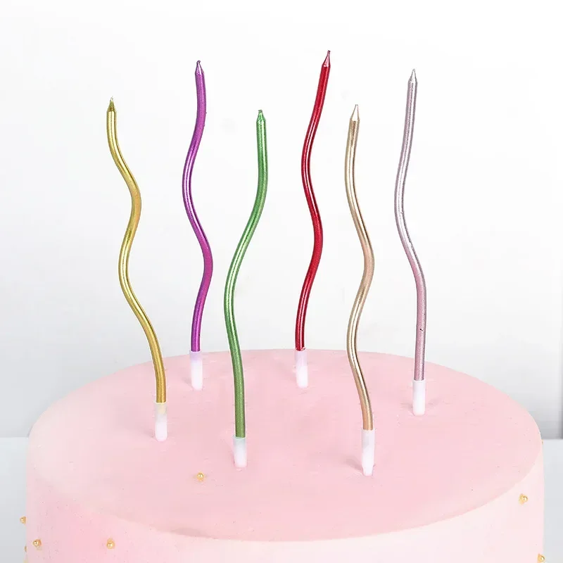 6Pcs/set Curved Cake Candles Birthday Cake Multicolour Candle Topper Decorating Candle Toppers Wedding Party Celebration