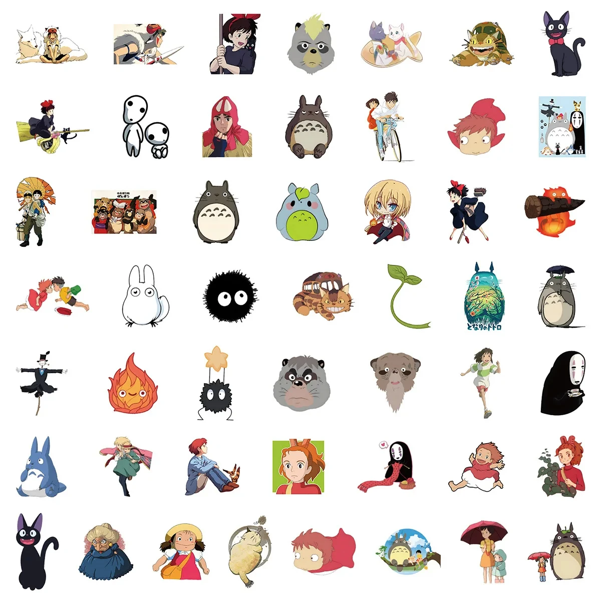 50 szt. Naklejek z kreskówkami, jasne, inspirowane Ghibli i Hayao Miyazaki, naklejki z Totoro na telefon, laptop, walizkę, notatnik, wodoodporne naklejki