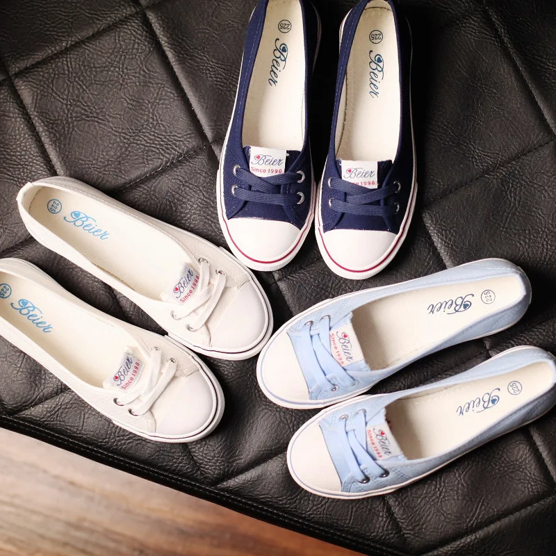 

Korean Style Women's Canvas Shoes Spring Autumn Low Cut Slip-On Student Flat Bottom Shoes Yang Jing Brand Pure Color