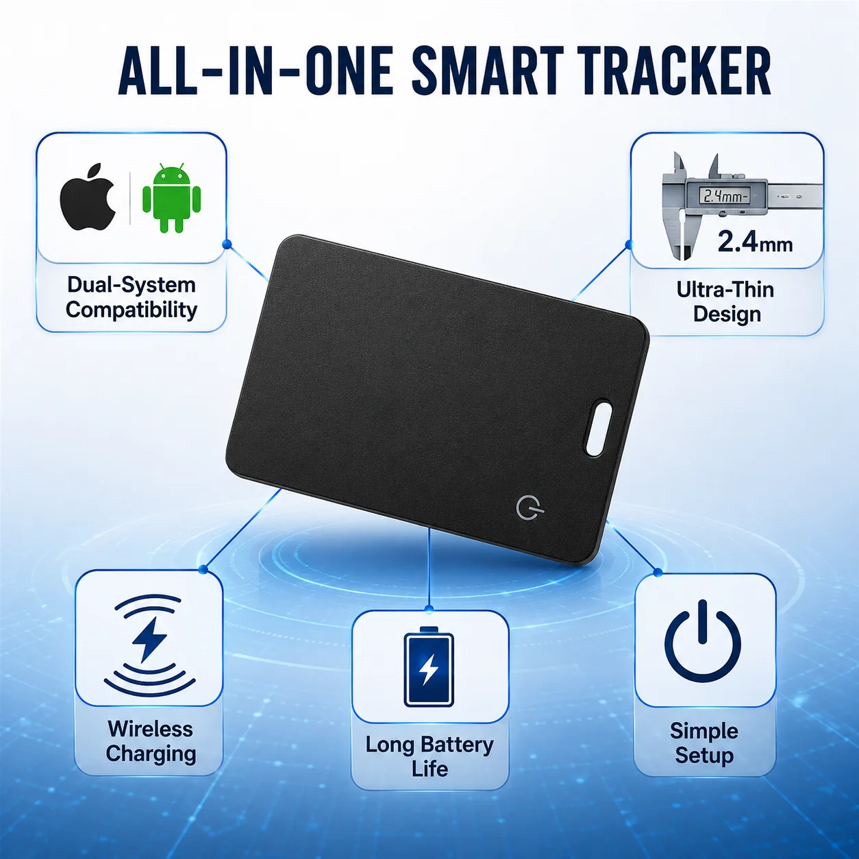 1er-Pack Wallet Tracker Karte, wiederaufladbarer ultradünner Gegenstandfinder, kompatibel mit iOS & Android, funktioniert mit Apple Find My, Smart – Detail 2