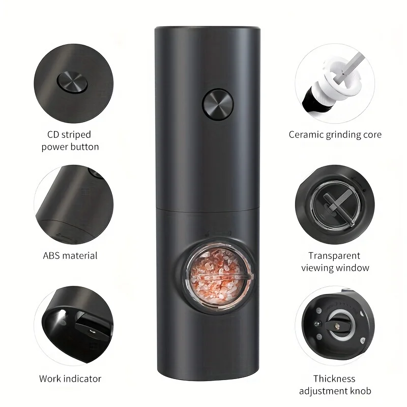 

C009-Black 2pc Electric Pepper Grinder with a Base for Black Peppercorns, Automatic Grinder for Pepper And Sea Salt.