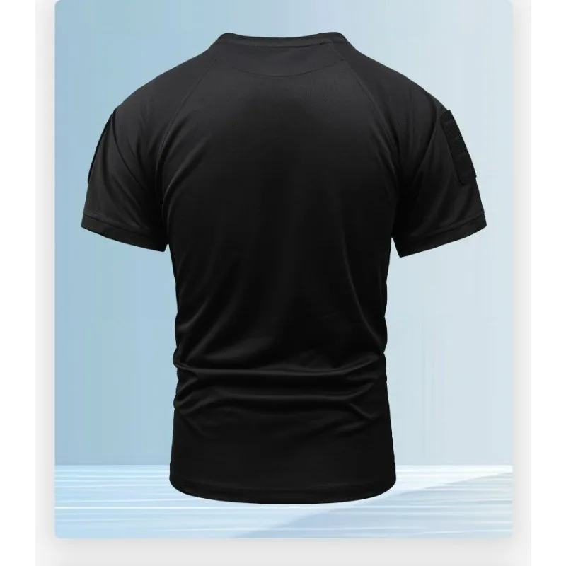 New Summer Quick-drying Short-sleeved Pocket Outdoor Sports Round-neck Breathable Fitness Half-sleeved Thin Style Men’s Wear