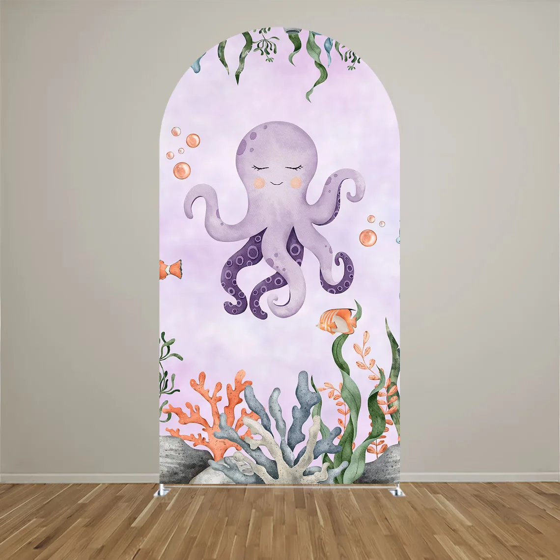 Mocsicka 2-Sided غطاء قوس تحت الماء العالم الأخطبوط ديكورا خلفية استحمام الطفل قوس جدار الاطفال حفلة عيد ميلاد صور راية الدعامة