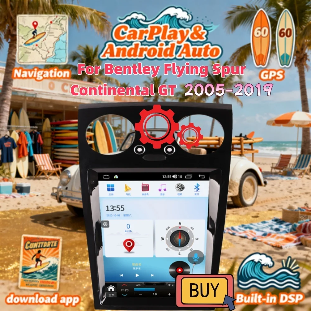 

Radio CarPlay Bluetooth Android For Bentley Flying Spur Continental GT 2005-2019 Multimedia GPS Bluetooth Navi Recorder Head