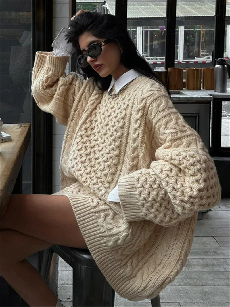 

Oversized Knit Twist Pullovers Fall Clothes 2024 Women Loose Lazy Solid O-Neck Long Sleeve Sweaters Female Casual Knitwear Top