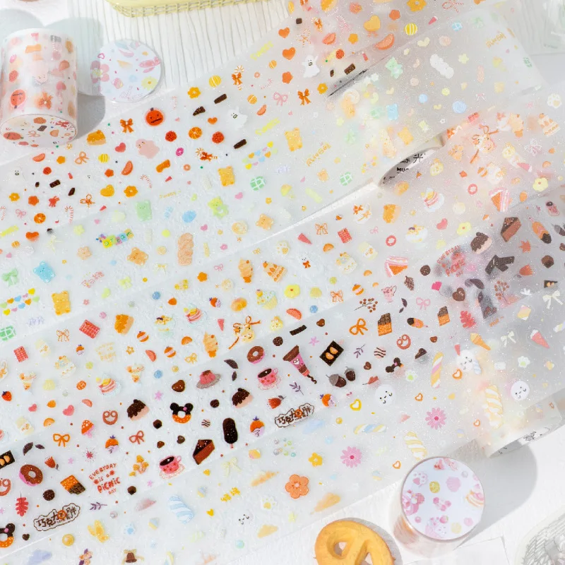

PET Glitter Sand Washi Tape Cute Cartoon Series Scrapbook Decal Kawaii Minimalist Journal Decor DIY Background Embellishments