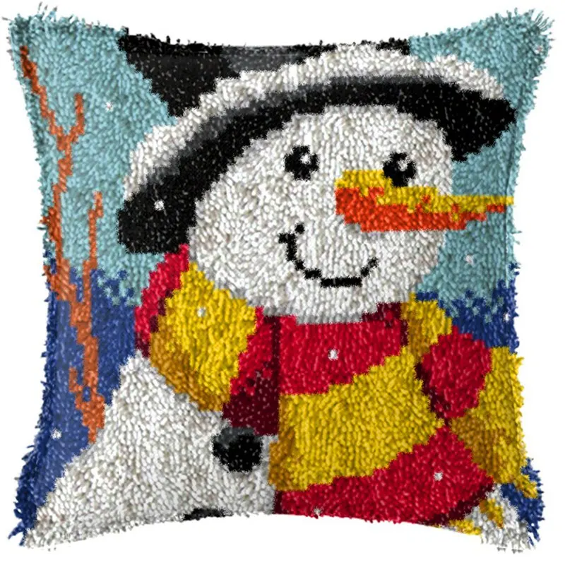 DIY Christmas Deer Snowman Latch Hook Kit Knot Pillow Package Embroidery Latch Hook Kits Cushion Pillowcase Set For Needlework