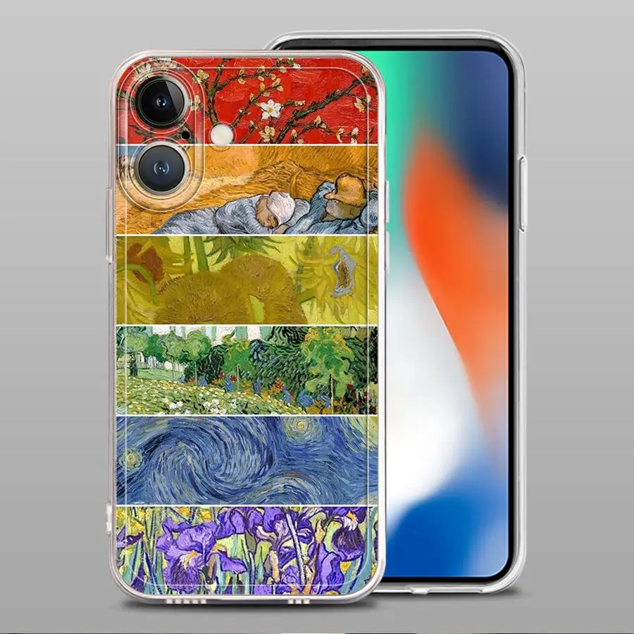 فان جوخ عباد الشمس لينة غطاء الهاتف آيفون 12 Mini 16e 16 15 14 Plus 17 Air XR 13 12 11 Pro MAX 7 8